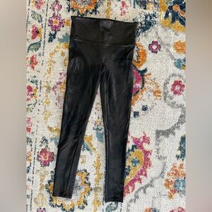 SPANX Black Leggings Faux Leather Medium Petite Moto
